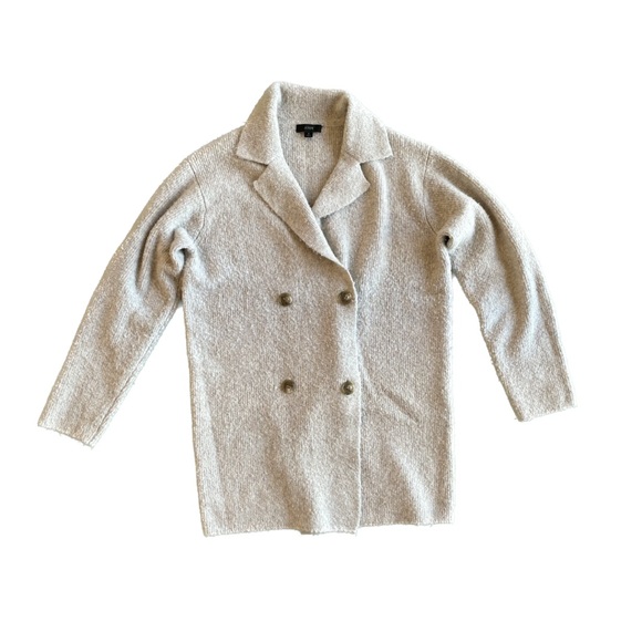 JCREW Wool Blend Bouclé Double-Breasted Sweater Blazer Coat in Grey/Cream - Picture 2 of 2